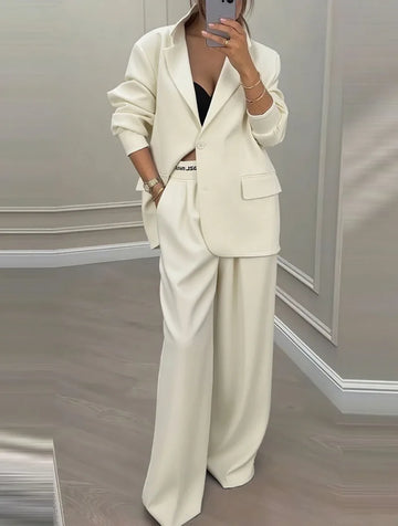Long-sleeved Lapel Top Wide-leg Trousers Two-piece Set