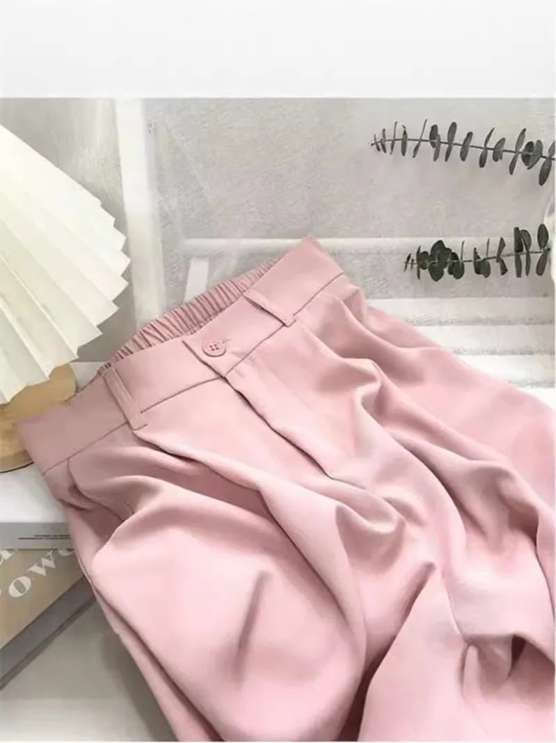 High Waist Suit Pant Fall Straight Office Ladies Korean Fashion Trousers Casual Button