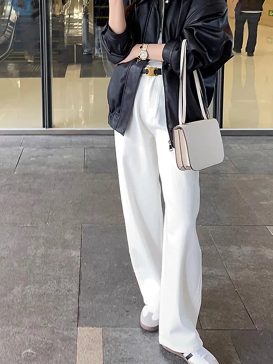 High Waisted White Denim Trouser