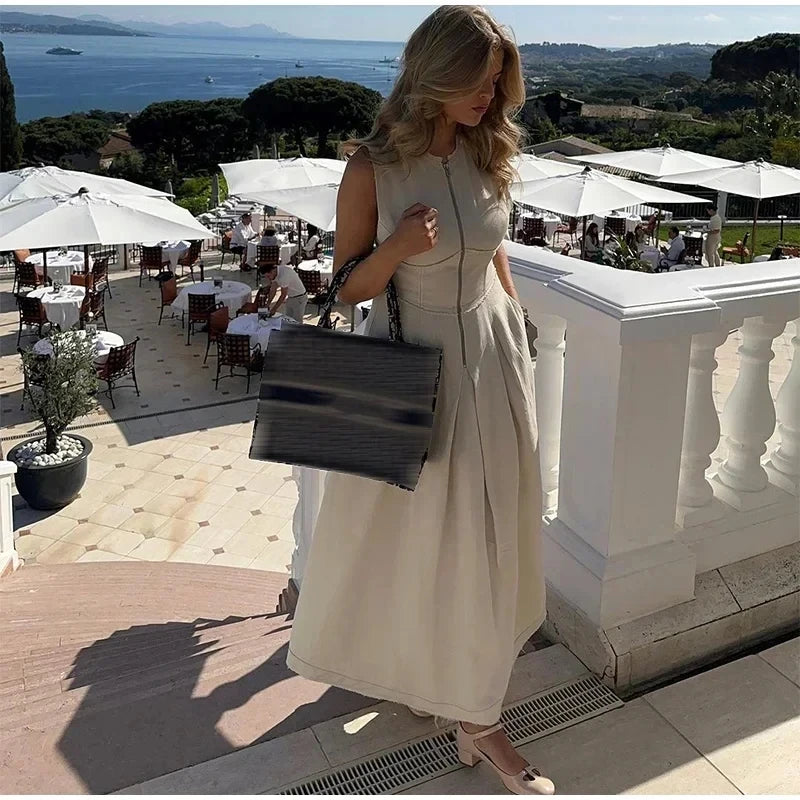 Sleeveless Maxi Draped Long Dress