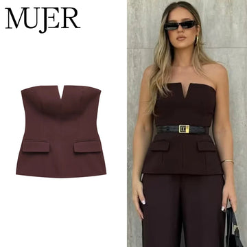 V-neck Strapless cropped top